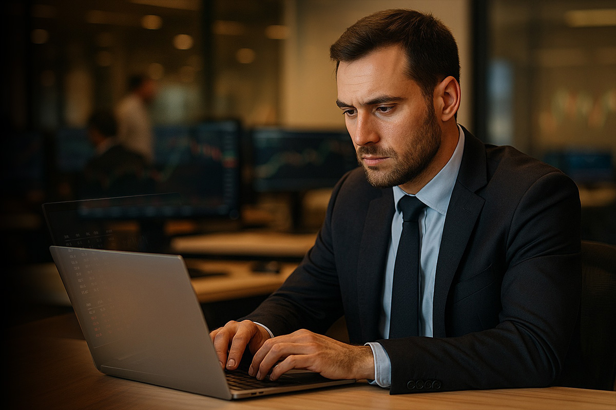 Especialista em escritório usando notebook